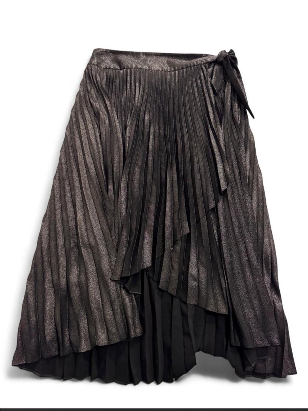 White House Black Market Metallic Black Pleated High-Low Skirt